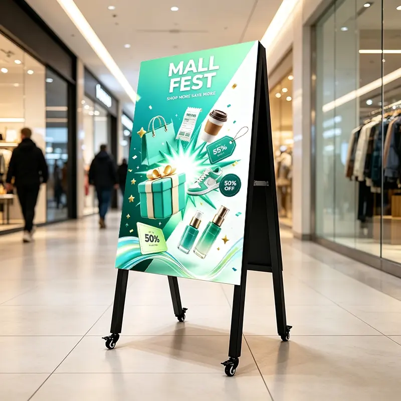 LED outdoor digital signage display in shopping mall atrium for brand advertising