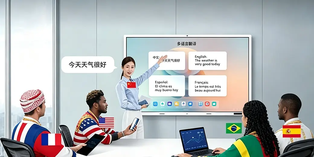 AI Polyglot Roundtable – 4-language real-time translation on COB LED display