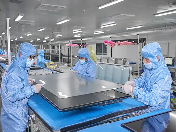 COB LED assembly line with workers