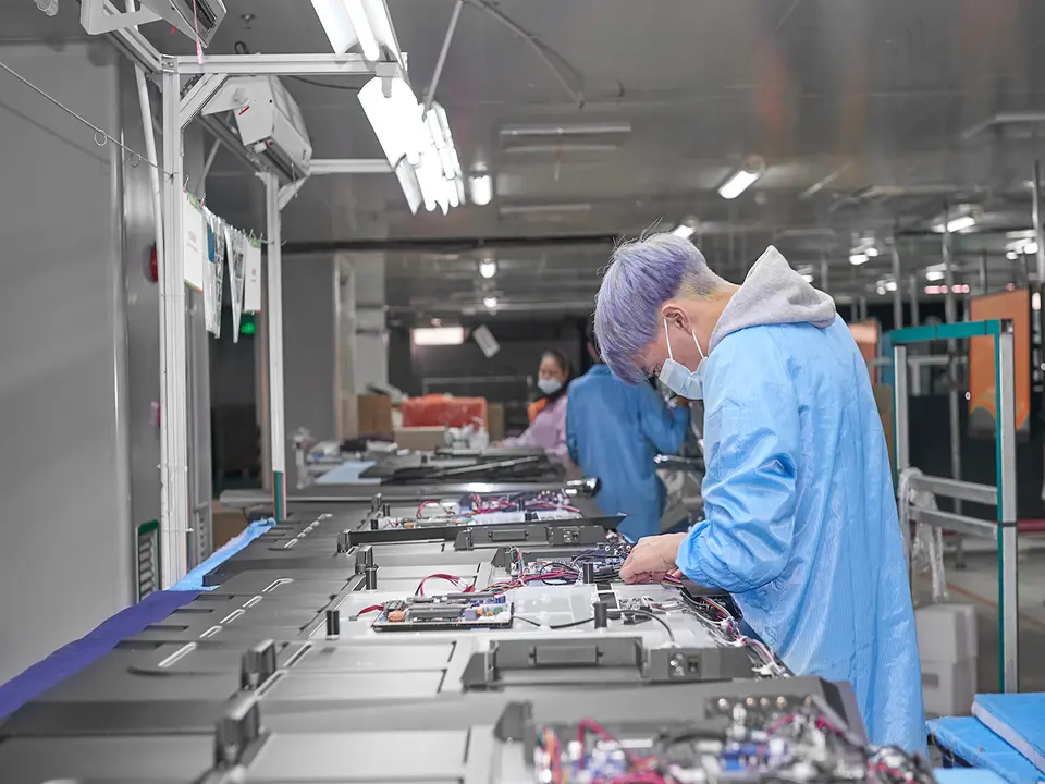 Riotouch IFPD factory parts sorting — CKD component organization and quality inspection