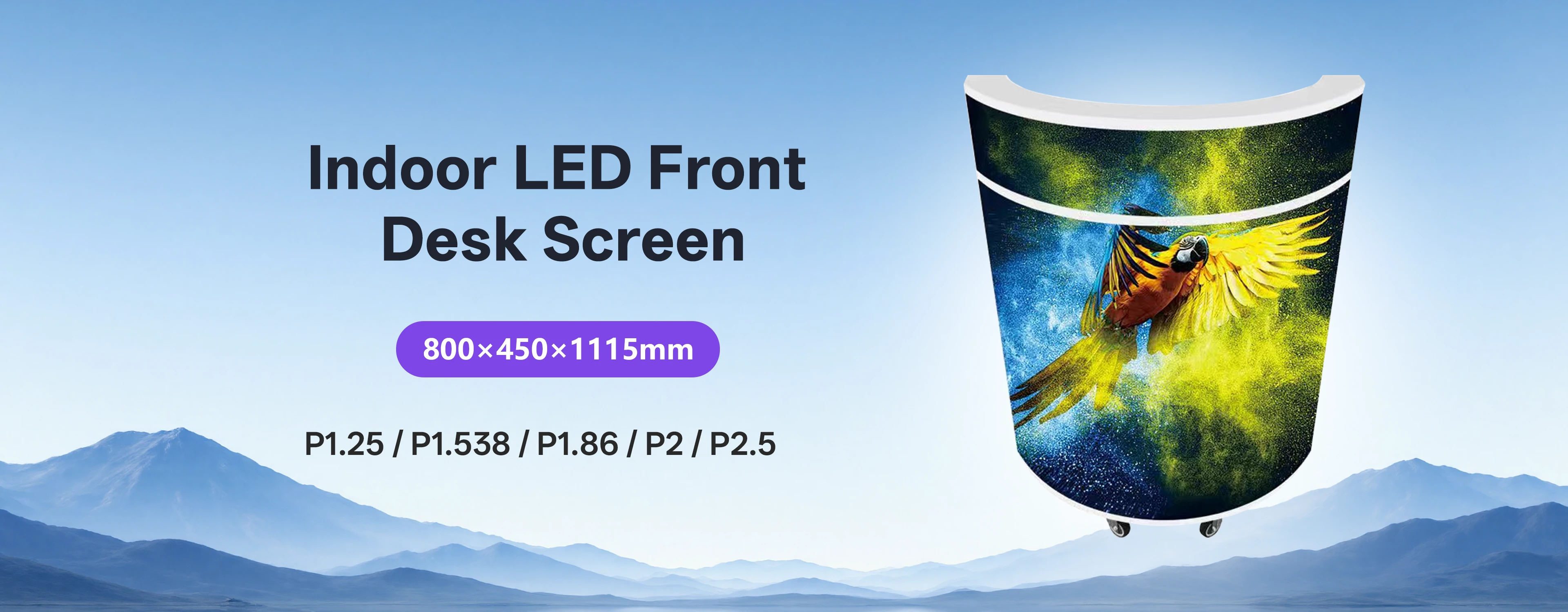 LED Front Desk Display &mdash; curved semi-circular indoor screen 1058&times;1115mm for hotel lobby reception counters